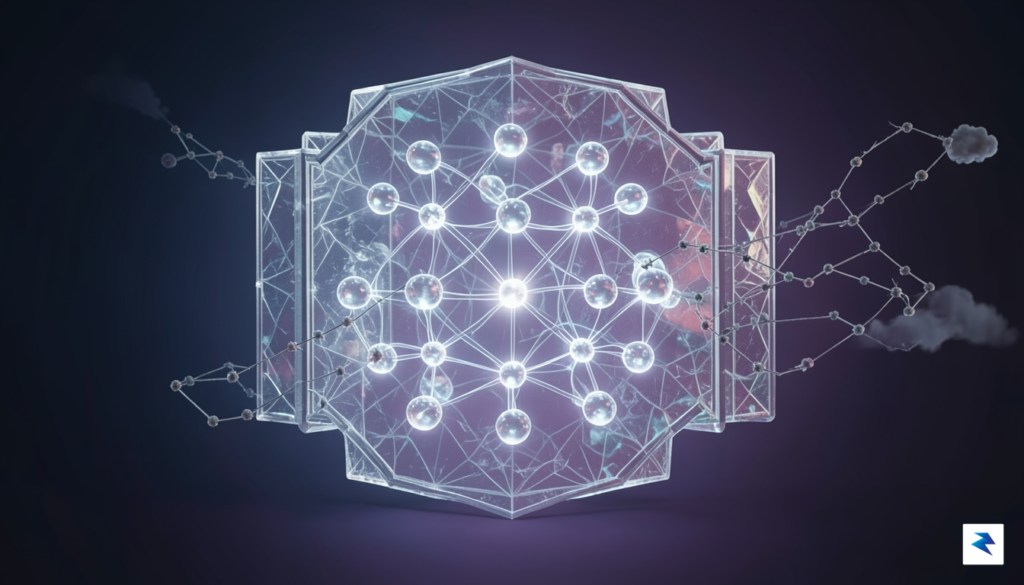 A conceptual digital visualization showing a glowing, interconnected internal data&hellip;