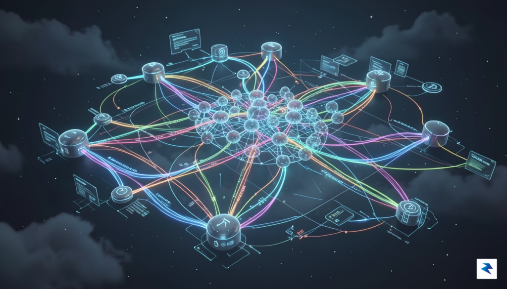 A conceptual digital visualization of a decentralized neural network architecture,&hellip;