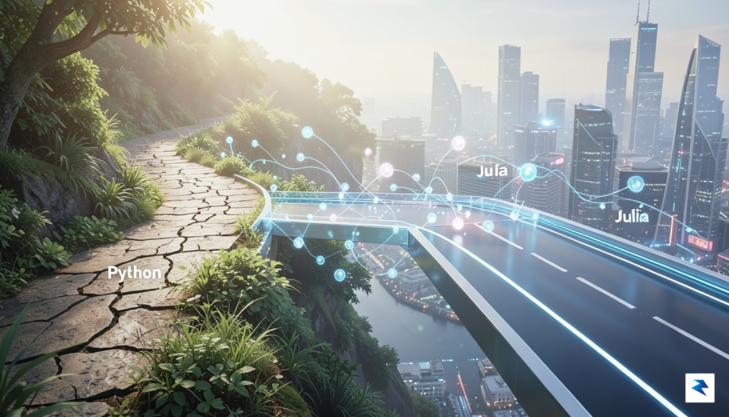 A conceptual digital illustration showing a clean bridge connecting a…