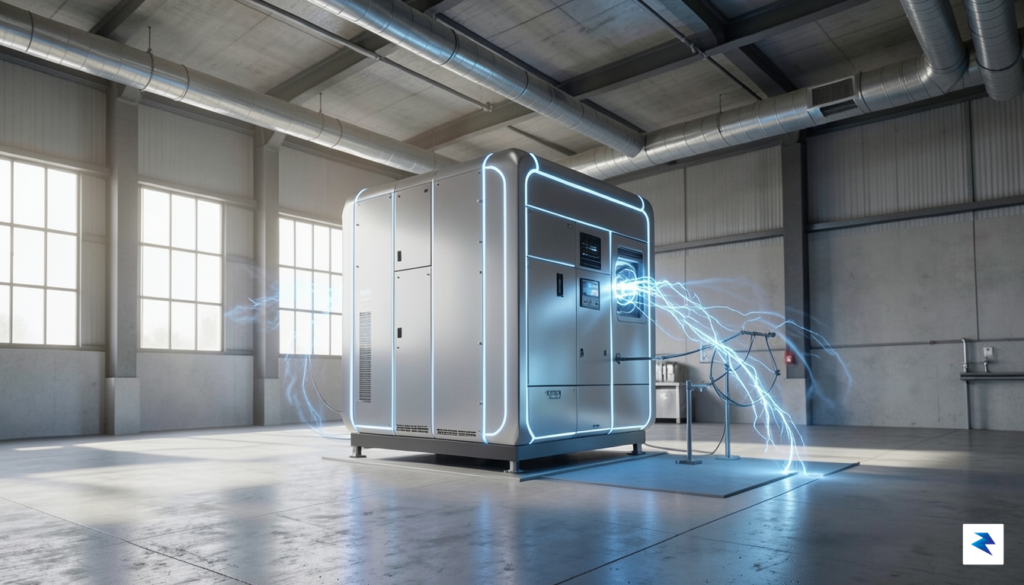 A conceptual 3D rendering of a sleek, modular fusion power…