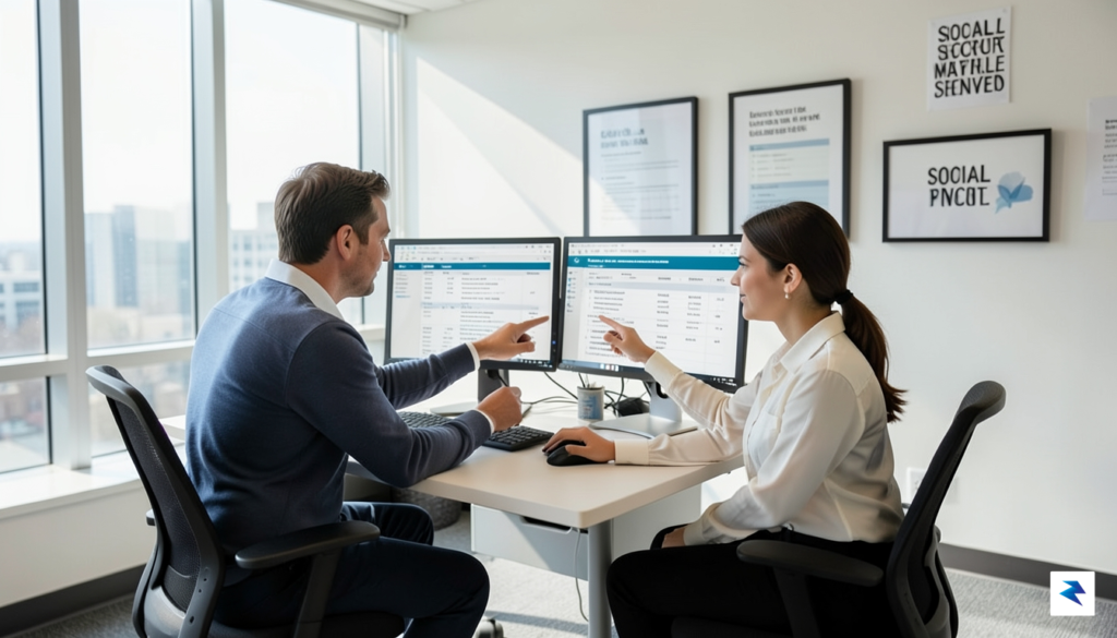 A modern office environment at the Social Security Administration showing…