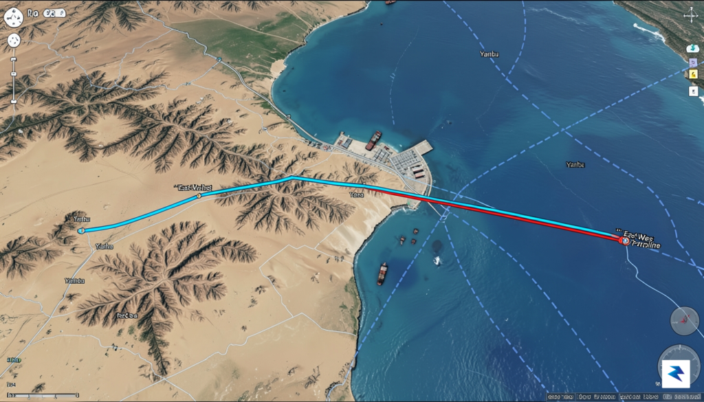 A satellite-style digital map showing the trajectory of the East-West&hellip;
