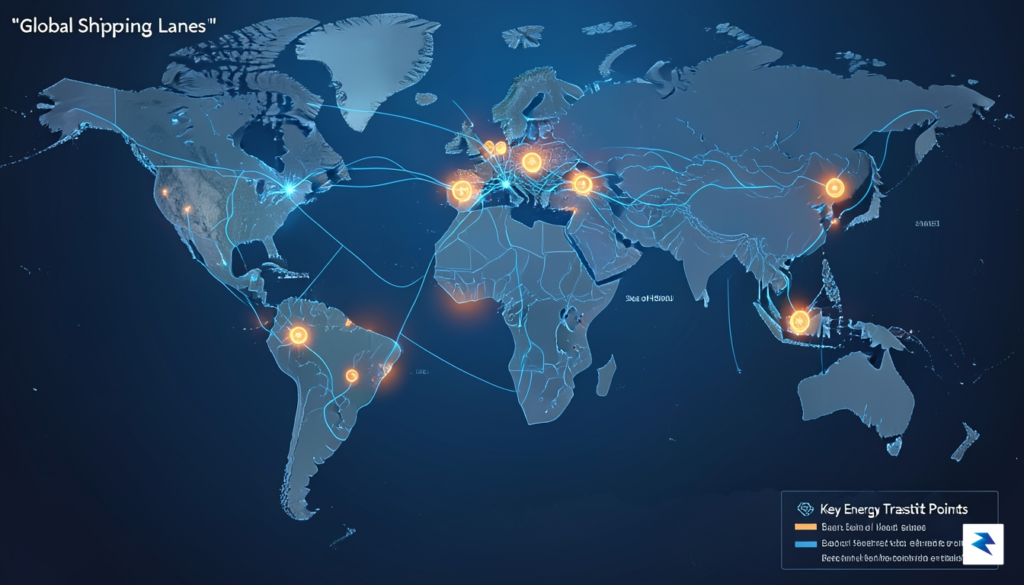 A conceptual digital map showing global shipping lanes with glowing&hellip;
