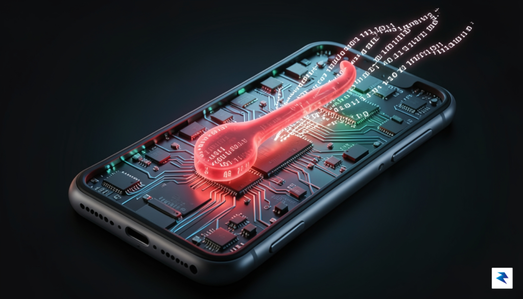 A conceptual digital illustration showing a translucent red digital hook&hellip;