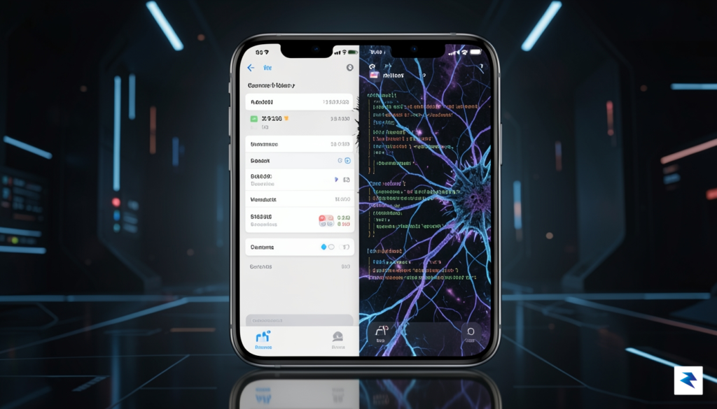 A conceptual digital art piece showing a mobile phone screen&hellip;