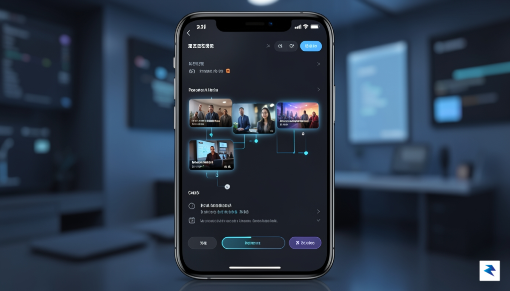 A sleek, futuristic digital interface showing a smartphone screen where…