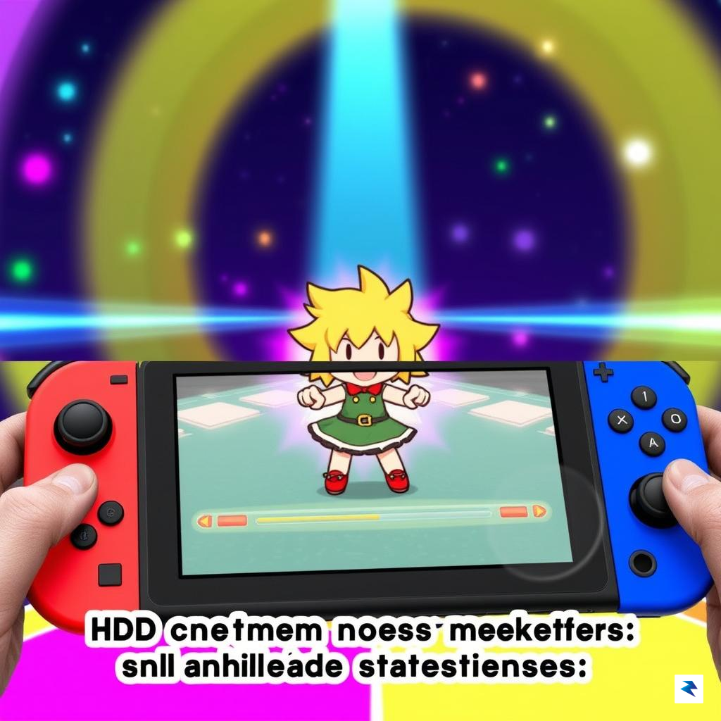 A vibrant screenshot from Rhythm Heaven Groove showing a character…