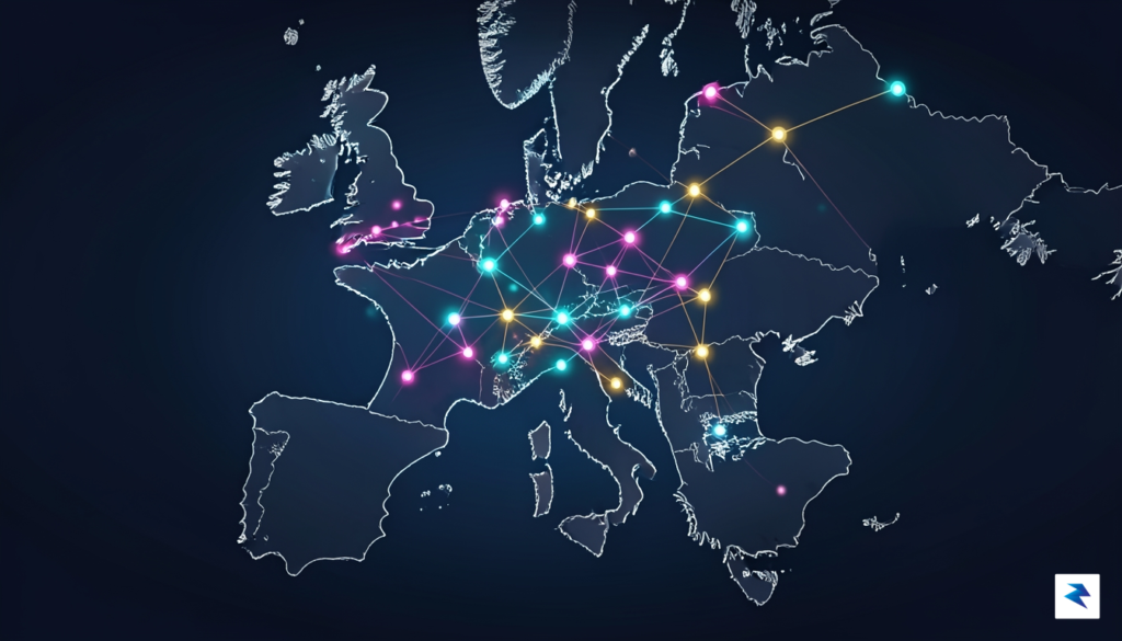 A sleek, modern digital visualization of the European map with&hellip;