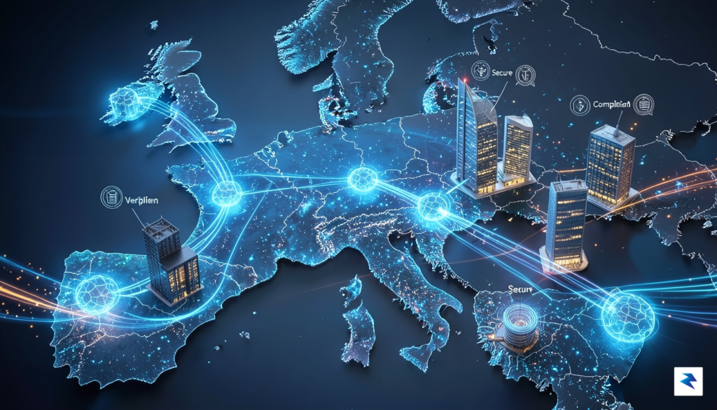 A secure, digital representation of financial transactions flowing seamlessly across&hellip;