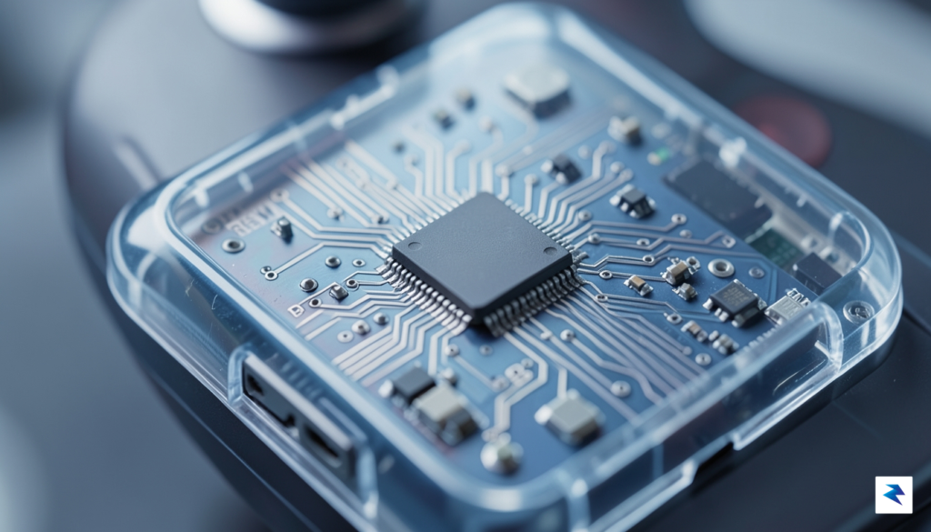 A close-up macro shot of a RISC-V based circuit board…