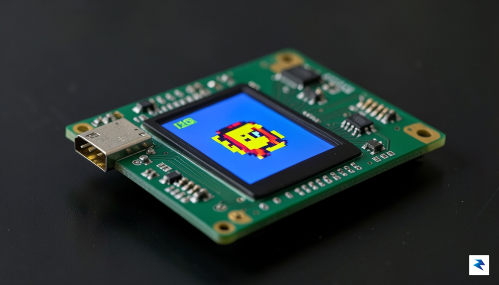 A close-up, high-resolution shot of a custom green printed circuit…