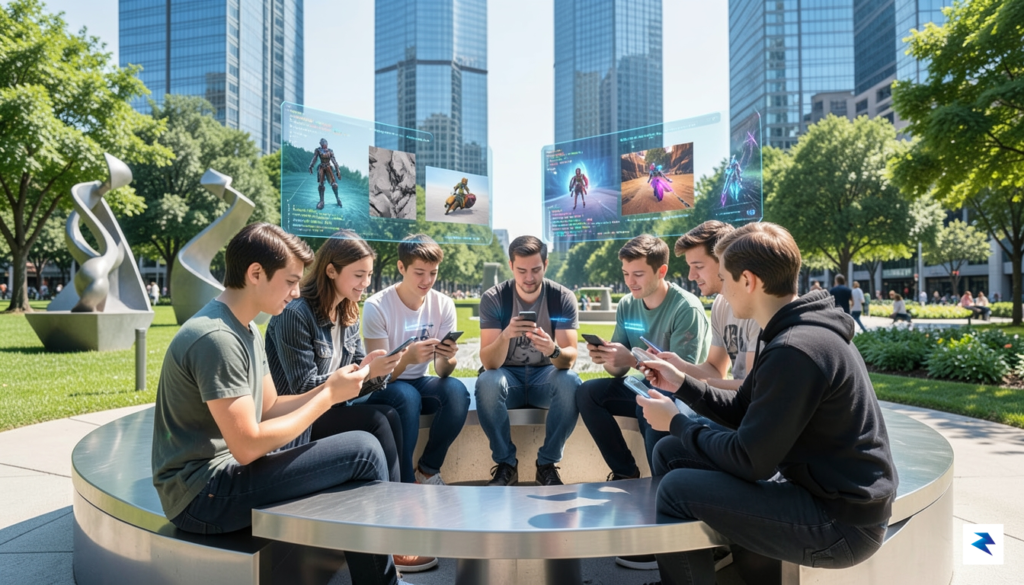 A diverse group of young creators sitting in a bright,&hellip;