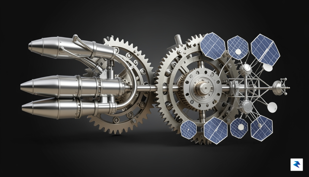 A conceptual digital illustration showing a complex gear mechanism where&hellip;