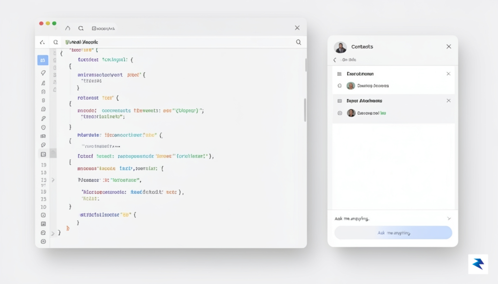 A minimalist, clean digital workspace showing a split-screen view of…
