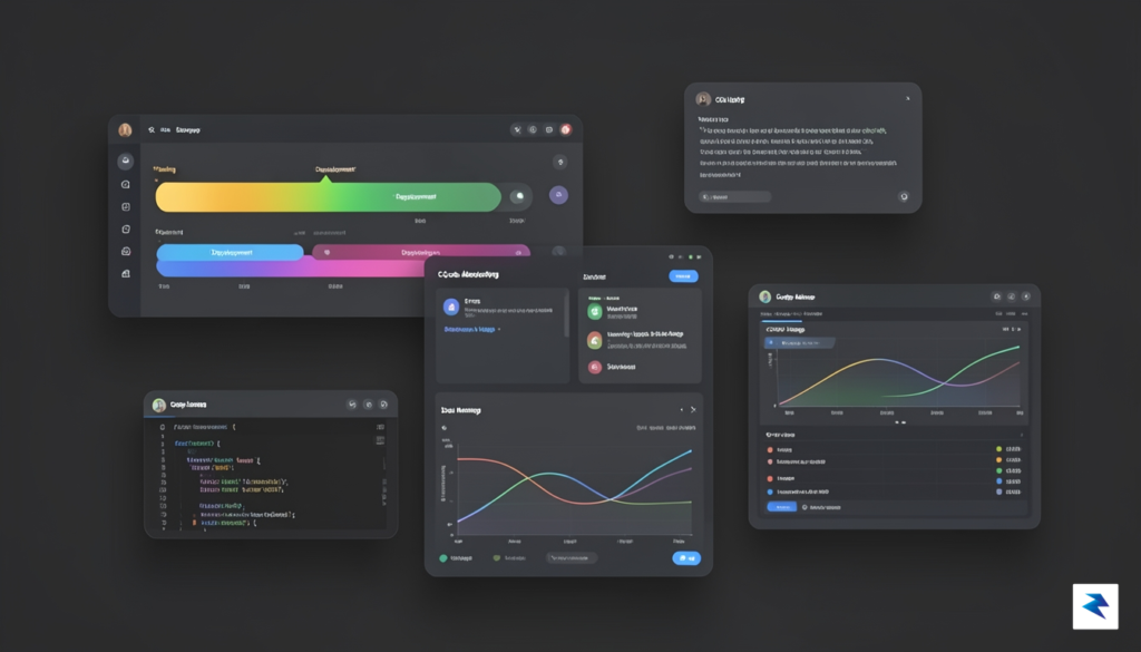 A clean, modern interface showcasing a modular AI dashboard where…