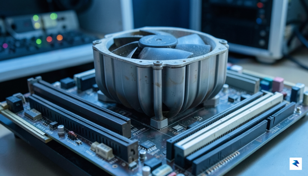 A close-up, high-detail photograph of a vintage workstation motherboard showing&hellip;