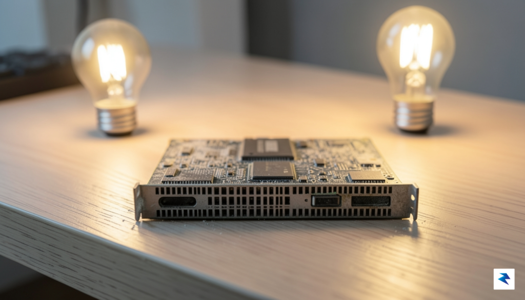 A close-up, high-detail photograph of an aged, dusty Xeon server&hellip;
