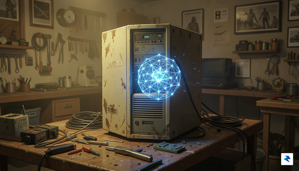 A conceptual illustration showing a vintage, dusty computer tower glowing&hellip;