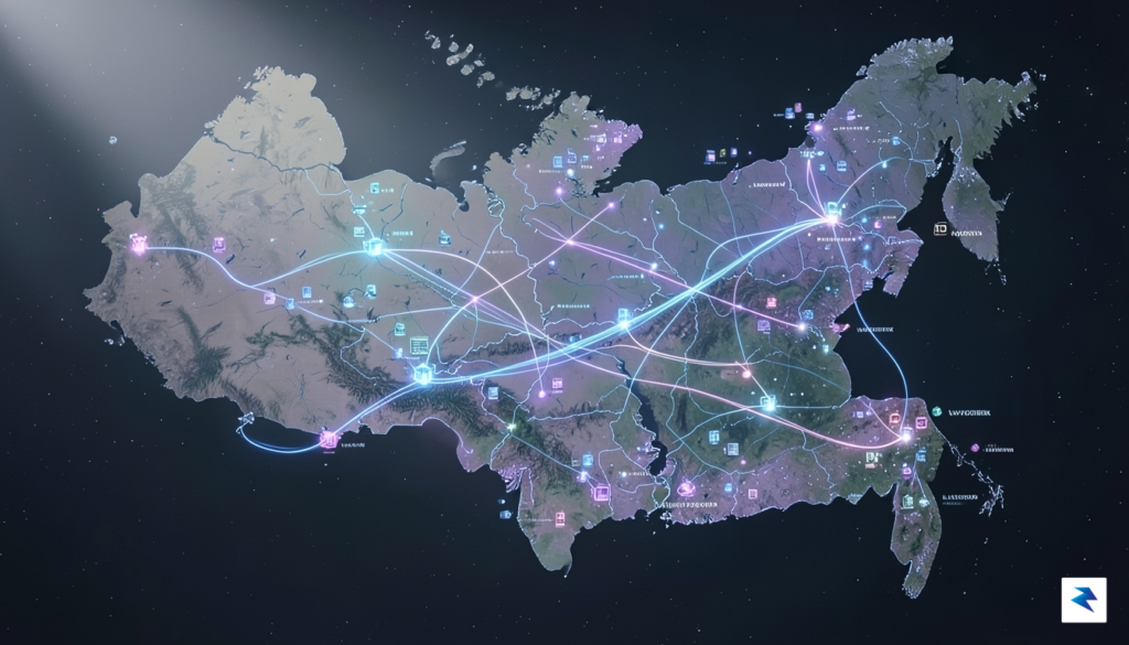 A digital visualization of a glowing, complex blockchain network overlaying&hellip;