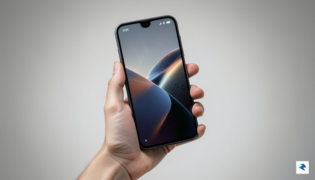 A conceptual, sleek studio photograph of a next-generation foldable smartphone&hellip;
