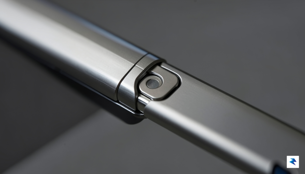 A close-up macro shot of a sleek, futuristic foldable smartphone…