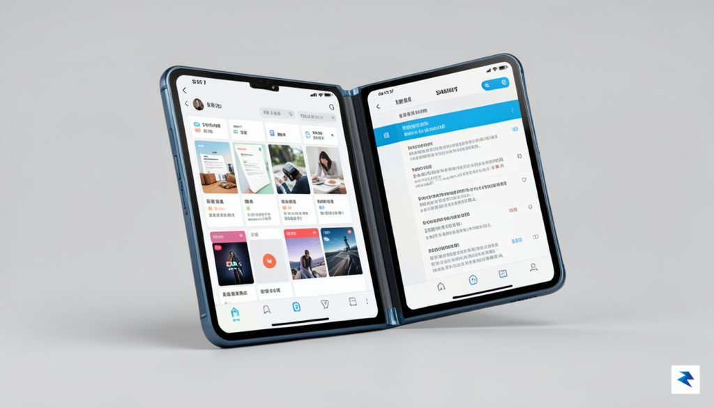 A conceptual close-up of a Samsung Galaxy Z Fold device…
