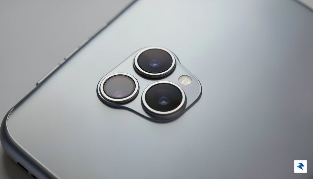 A sleek, high-angle close-up of the triple-camera module on a…