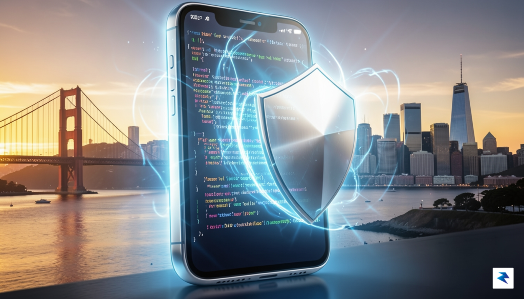 A conceptual digital illustration showing a glowing smartphone screen displaying&hellip;