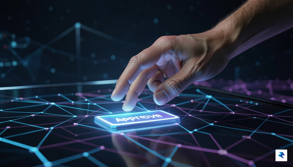 A digital illustration showing a human hand hovering over a…