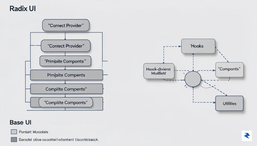 A technical diagram comparing two architectural structures, showing Radix UI…
