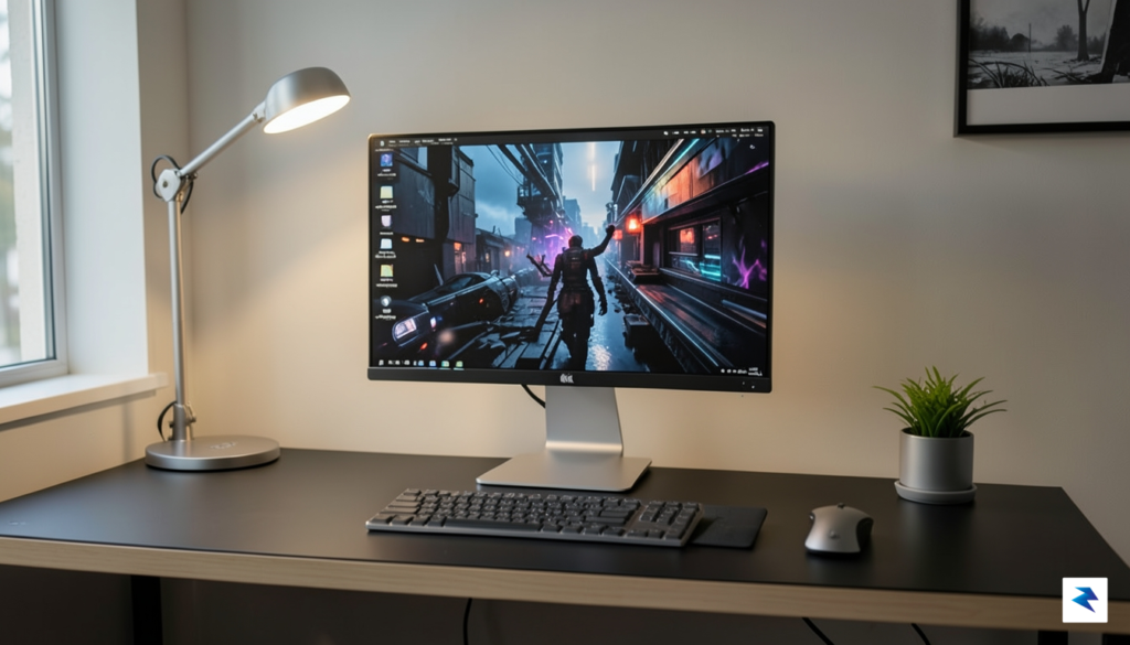 A sleek, professional workstation desk setup featuring a Mac Studio,&hellip;