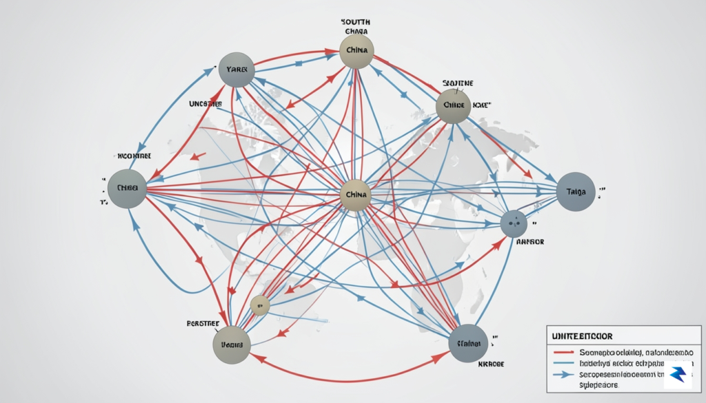 A detailed schematic showing interconnected global semiconductor supply chains, with…