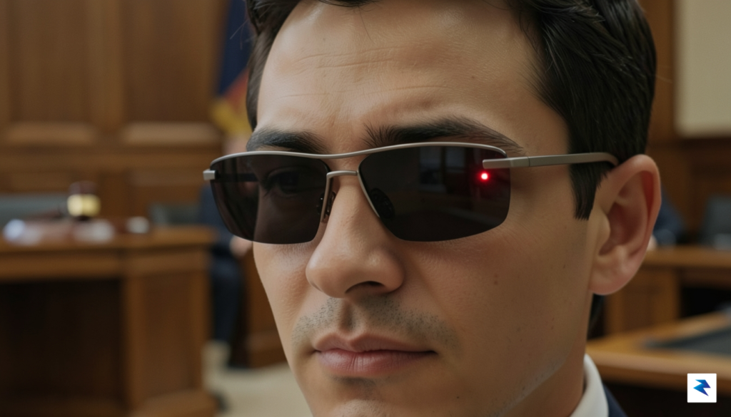 A close-up shot of a person wearing sleek, modern AI-powered…