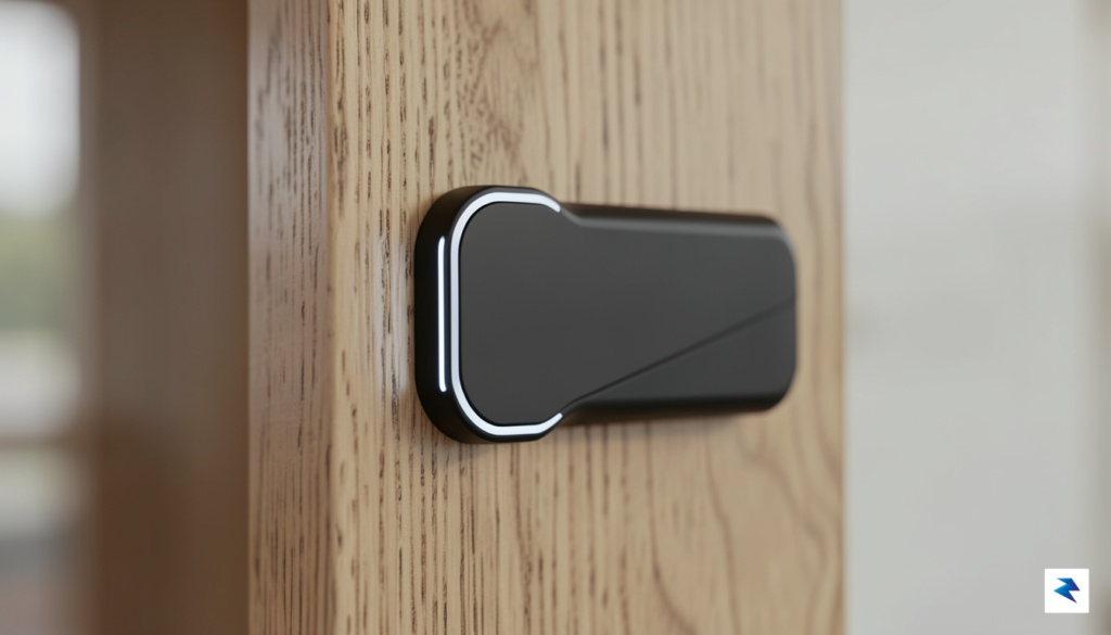 A close-up, high-resolution shot of a minimalist matte black smart…
