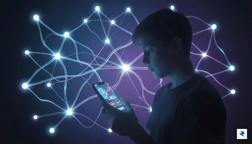 A conceptual digital art piece showing a network of interconnected&hellip;
