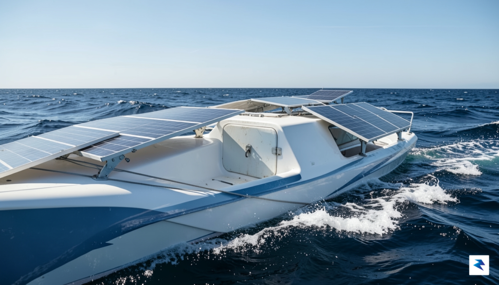A wide-angle shot of a sleek, specialized ocean rowing boat&hellip;