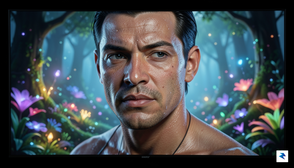 A close-up shot of a 4K HDR fantasy film on…