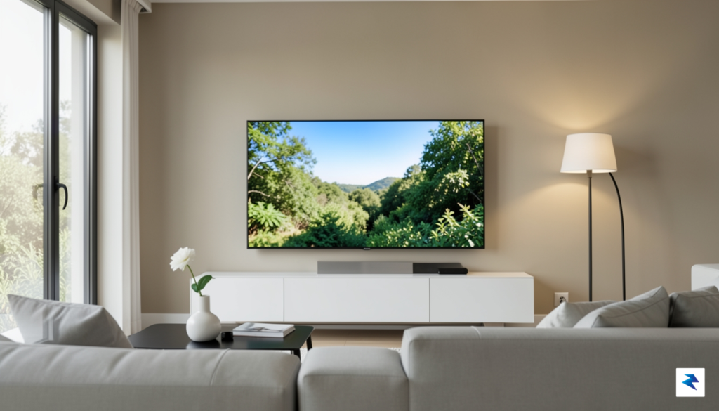 A wide-angle, eye-level shot of a sleek Sony Bravia 9…