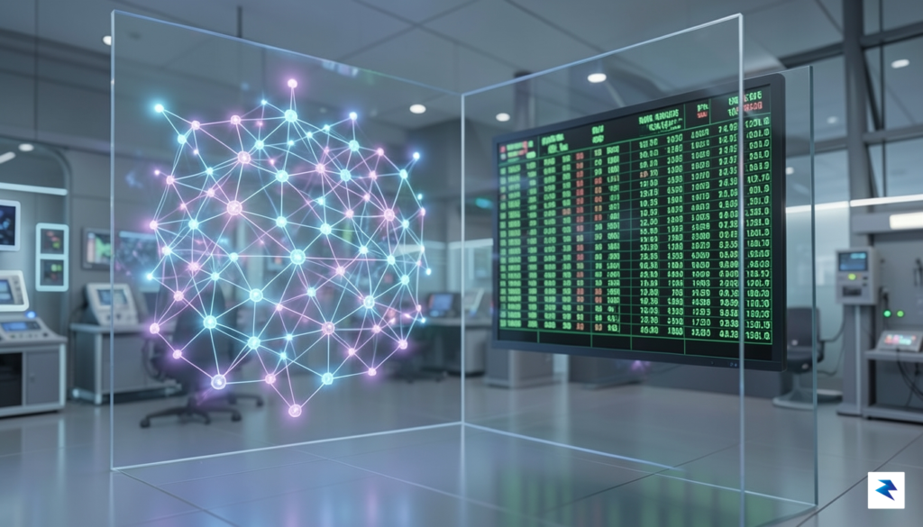 A conceptual digital visualization showing a transparent glass shield separating…