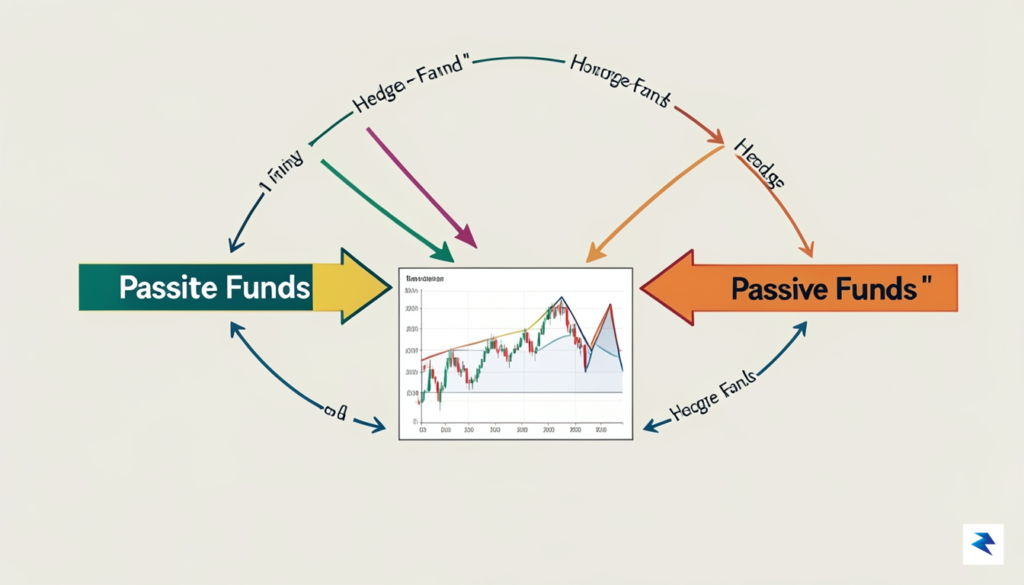 An intricate diagram showing arrows of money flow from passive…