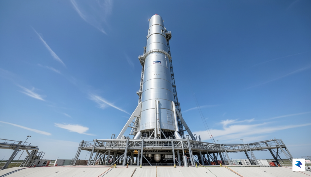 A wide-angle shot of a SpaceX Starship rocket standing on&hellip;