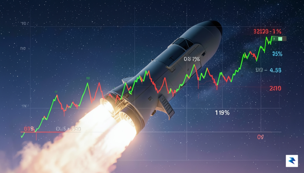 A digital visualization of a fluctuating stock market ticker graph&hellip;