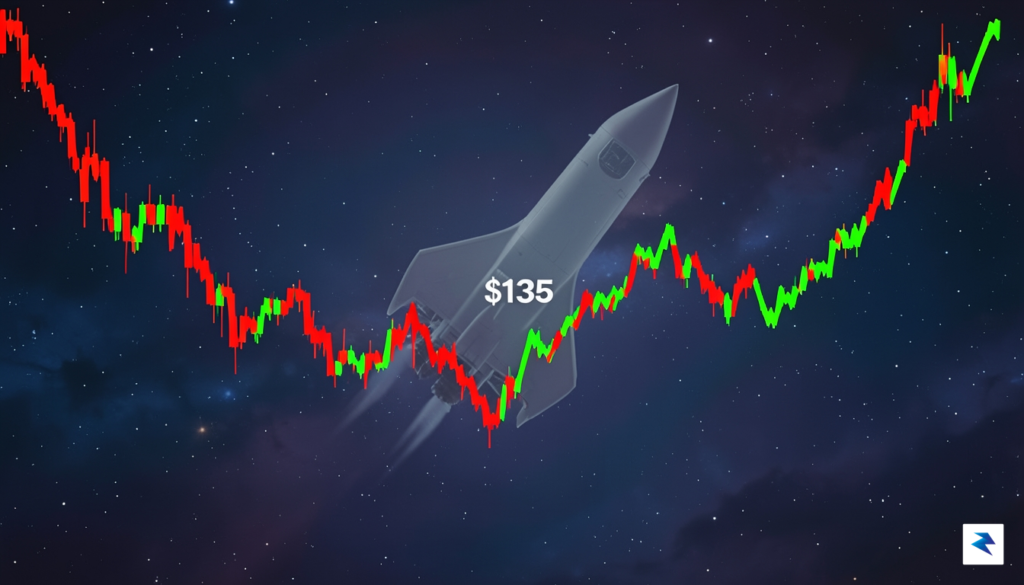 A digital data visualization showing a volatile stock chart line…