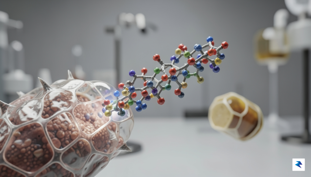 A microscopic 3D render showing a complex protein peptide molecule&hellip;