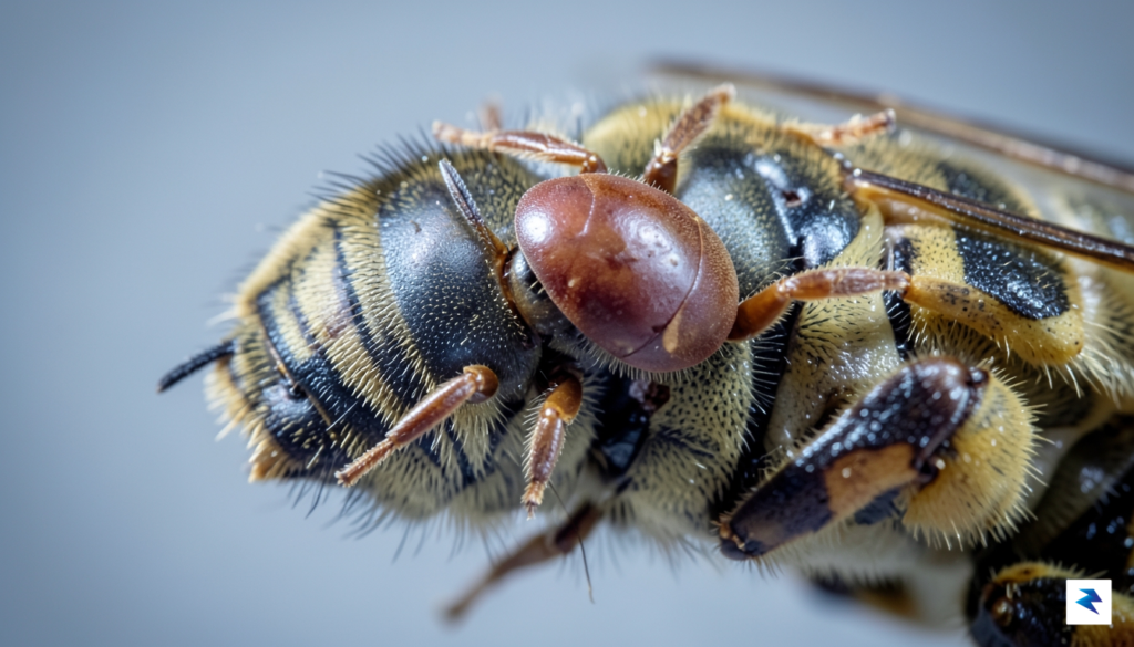 A microscopic close-up shot of a Varroa destructor mite attached&hellip;