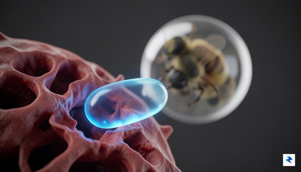 A microscopic 3D render showing a blue, glowing spider venom&hellip;