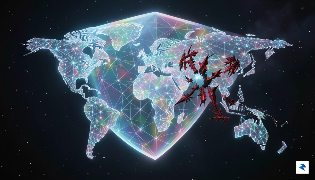 A conceptual digital illustration showing a global network of interconnected&hellip;