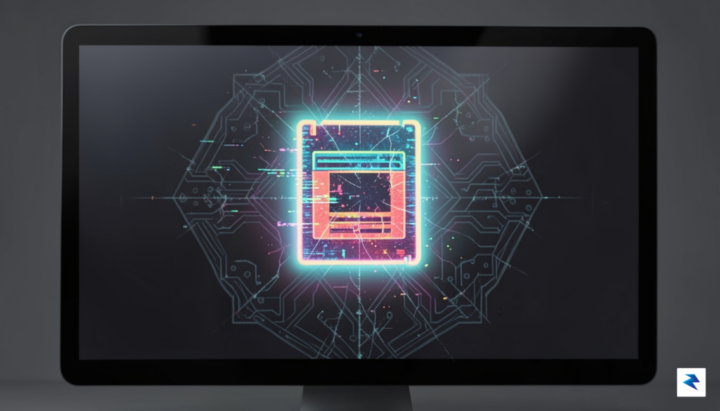A digital illustration showing a glowing, corrupted game file icon…