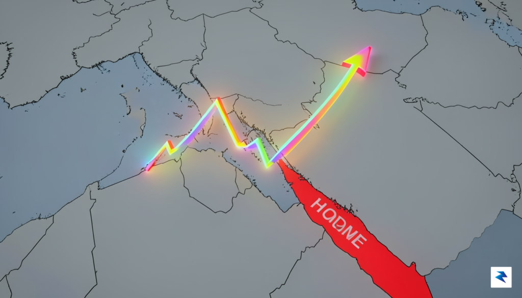 A digital visualization of a glowing oil price graph trending…