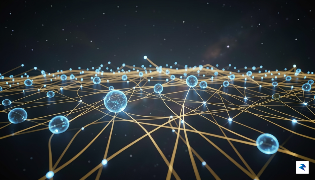 A sleek, futuristic visualization of interconnected digital nodes and traditional…
